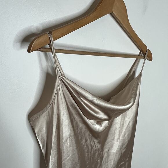 Bebe Y2K Midi Slip Dress Champagne Womens L Cowl Neck Lettuce Hem Formal Event - Picture 3 of 8